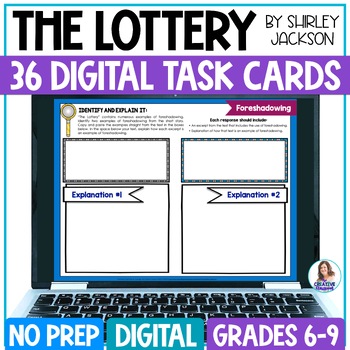 Preview of The Lottery by Shirley Jackson - Digital Short Story Task Cards - Middle School