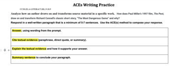 Preview of "The Most Dangerous Game" ACES writing practice
