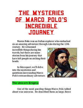 Preview of "The Mysteries of Marco Polo's Incredible Journey" + Multiple Choice Worksheet