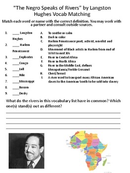 Preview of "The Negro Speaks of Rivers" by Langston Hughes, Pre-Reading Vocab Worksheet