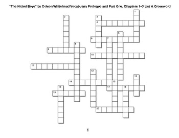 The Nickel Boys Vocabulary Prologue and Part One Chapters 1 3 A Crossword