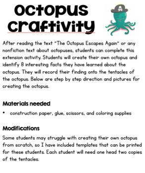 Preview of "The Octopus Escapes Again" Craftivity-HMH Into Reading