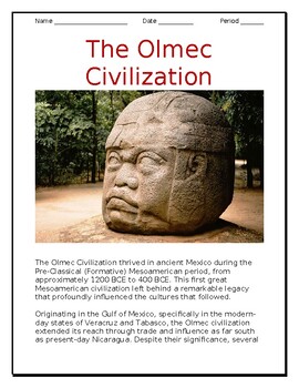 Preview of "The Olmecs" Reading Worksheet in English and Spanish for ELLs / ESOLs