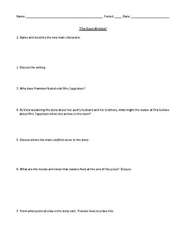 Preview of Saki: "The Open Window" Worksheet, Assessment, or Homework & Detailed Answer Key