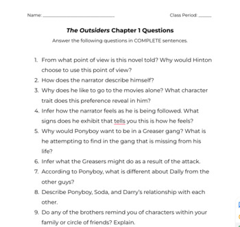 the outsiders discussion questions chapter 1