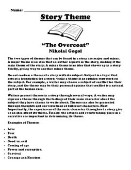 Preview of “The Overcoat” Nikolai Gogol UDL THEME WORKSHEET