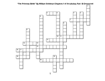 The Princess Bride Chapters 1 4﻿ Vocabulary Part B Crossword TPT