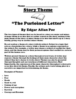 Preview of “The Purloined Letter” By Edgar Allan Poe Theme Worksheet
