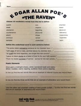 Preview of "The Raven" Guidesheet by Read Write Think