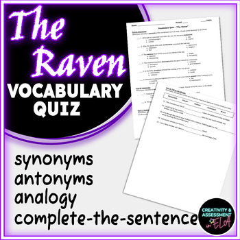 Preview of "The Raven" Vocabulary Quiz | Synonym, Antonym, Analogy, Fill-In-The-Blank
