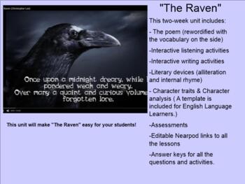 Preview of "The Raven," by Edgar Allan Poe (10-day unit) -Nearpod and Notebook 11