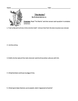 Preview of "The Ravine" Worksheet, Test, or Homework Assignment with Detailed Answer Key