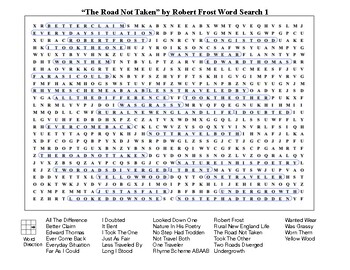 Preview of “The Road Not Taken” by Robert Frost Word Search