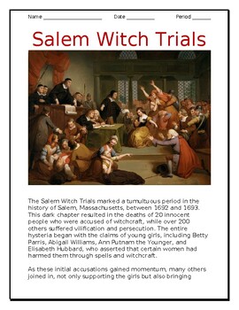Preview of "The Salem Witch Trials" Reading in English and Spanish for ELLs / ESOLs
