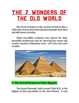 Preview of "The Seven Wonders of the Old World" + True or False Worksheet