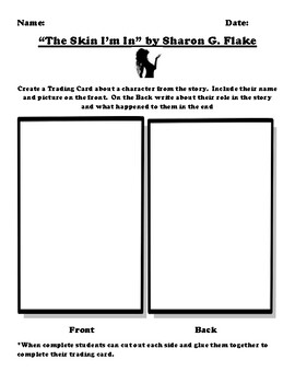 “The Skin I’m In” by Sharon G. Flake TRADING CARD WORKSHEET | TpT