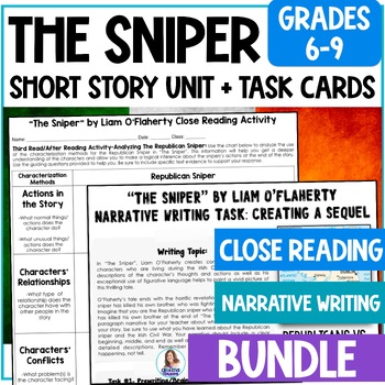 Preview of The Sniper by Liam O'Flaherty - Short Story Unit - Narrative - ELA Task Cards