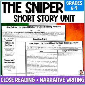 Preview of The Sniper by Liam O'Flaherty - Short Story Unit - Narrative Writing Task