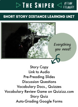 Preview of "The Sniper" by O'Flaherty Quick & Easy Story Unit /Distance Learning/ Sub Plans