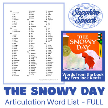 Preview of "The Snowy Day" Articulation Word List + Data Sheet - ALL CONSONANT SOUNDS