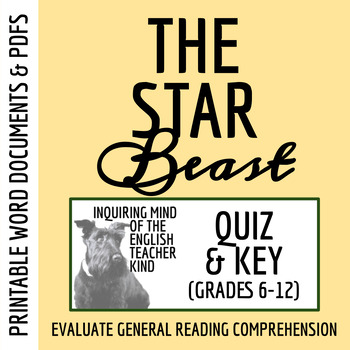 Preview of "The Star Beast" by Nicholas Stuart Gray Quiz and Answer Key for High School