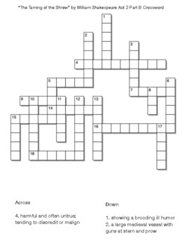 The Taming of the Shrew﻿ by William Shakespeare Act 2 Part B Crossword