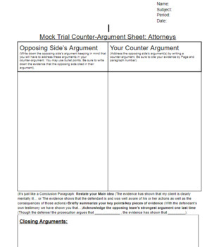 Preview of "The Tell-Tale Heart" Mock Trial Graphic Organizers (For Jury and Attorneys)