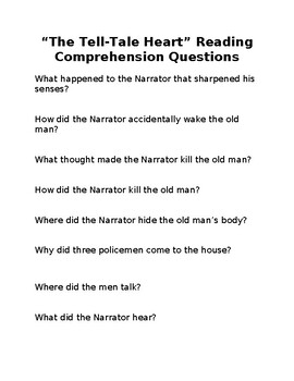 Preview of "The Tell-Tale Heart" Reading Comprehension Questions