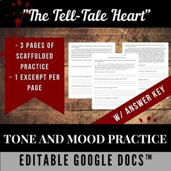 Preview of "The Tell-Tale Heart": Tone and Mood 3-Page Practice Google Doc™ w ANSWER KEY