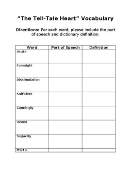 Preview of "The Tell-Tale Heart" Vocabulary Graphic Organizer