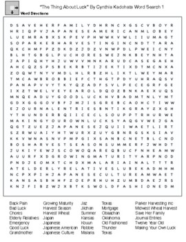 “The Thing About Luck” By Cynthia Kadohata Word Search by Northeast ...