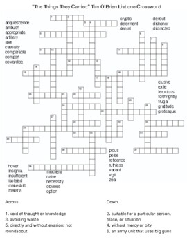 The Things They Carried Tim O Brien List one Crossword by Northeast