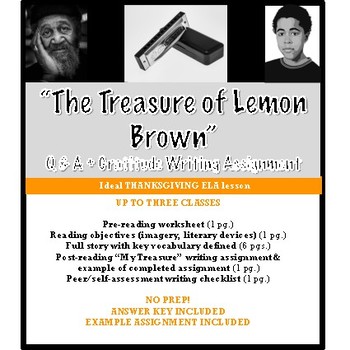 Preview of "The Treasure of Lemon Brown" Analysis, Vocabulary, Writing Assignment + ANSWERS