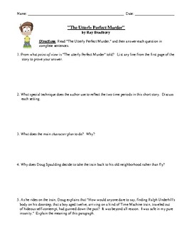 Preview of "The Utterly Perfect Murder" Worksheet (or Test) with Detailed Answer Key