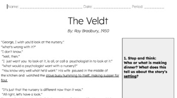Preview of "The Veldt" Guided Reading
