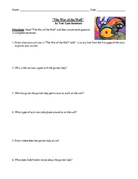 Preview of "The War of the Wall": Worksheet, Test, or Homework Assignment with Answer Key