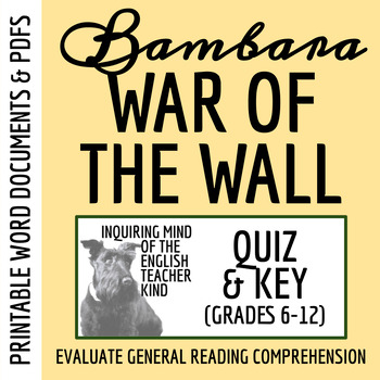 Preview of "The War of the Wall" by Toni Cade Bambara Quiz and Answer Key