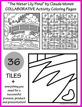Preview of "The Water Lily Pond" by Monet COLLABORATIVE Activity Coloring Pages