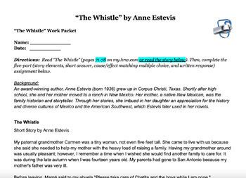 Preview of "The Whistle" Anne Estevis Short Story Work Packet with answer key!