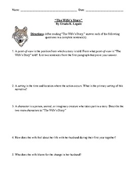 Preview of "The Wife's Story" Review Worksheet with Detailed Answer Key