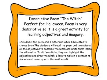 Preview of 'The Witch' Halloween themed poem for adjectives and sensory words.