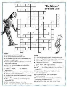 quot The Witches quot by Roald Dahl Crossword Puzzle Word Search Combo