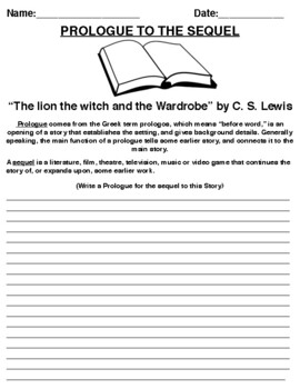 “The lion the witch and the Wardrobe” by C. S. Lewis PROLOGUE WORKSHEET