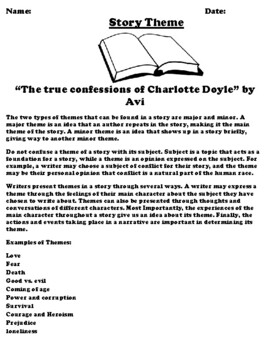 Preview of “The true confessions of Charlotte Doyle” THEME WORKSHEET MAIN & MINOR (PDF)