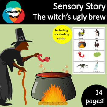 Preview of *The witch's ugly brew SENSORY STORY including vocabulary cards and sequencing