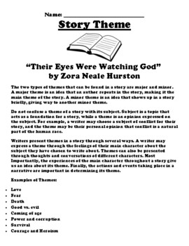 Preview of “Their Eyes Were Watching God”  by Zora Neale Hurston UDL THEME WORKSHEET