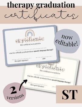 Preview of ** EDITABLE: Graduation Certificate for School/Outpatient Speech Therapy **