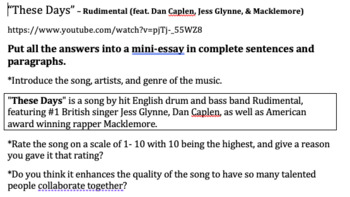Preview of Reminiscing - "These Days" Jess Glynne & Macklemore song writing prompt