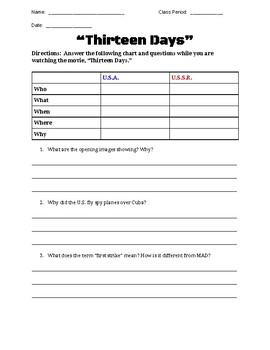 quot Thirteen Days quot Movie Worksheet by Two and a Half Teachers TPT