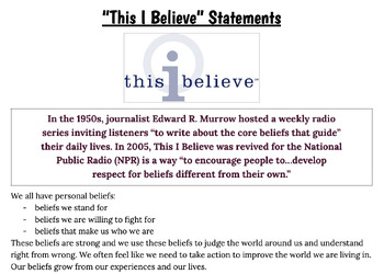 Preview of "This I Believe" Essay Writing Assessment, Rubric, and Resources